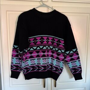 Geometric Patterned Black Sweater